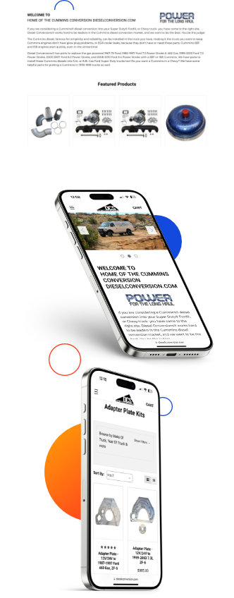 Website mockup of a Diesel conversion company after Magento to BigCommerce migration in desktop & mobile devices.