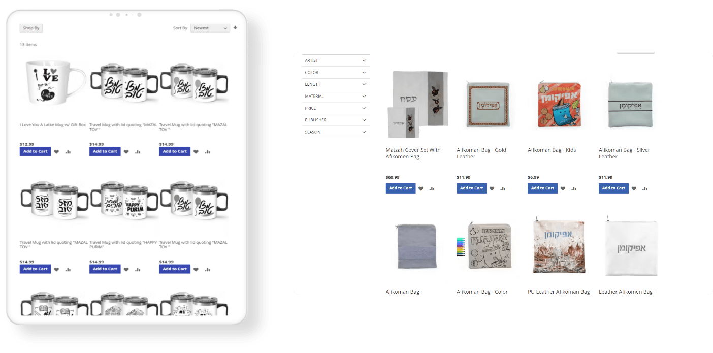 Judaica company website mockup displayed in both landscape and portrait modes.