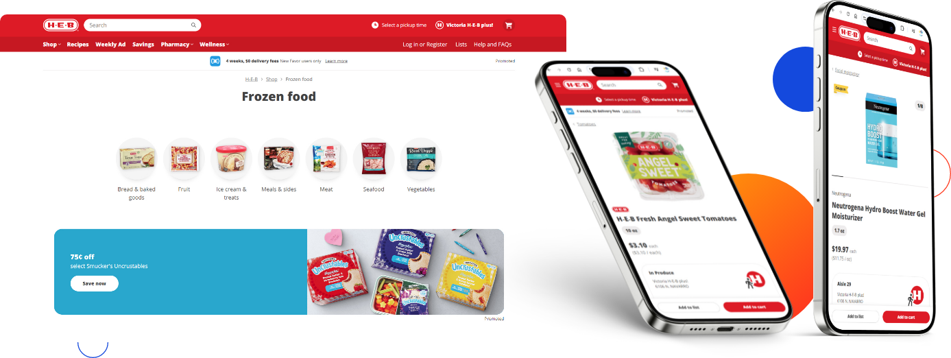 H-E-B mobile friendly website design mockup desktop