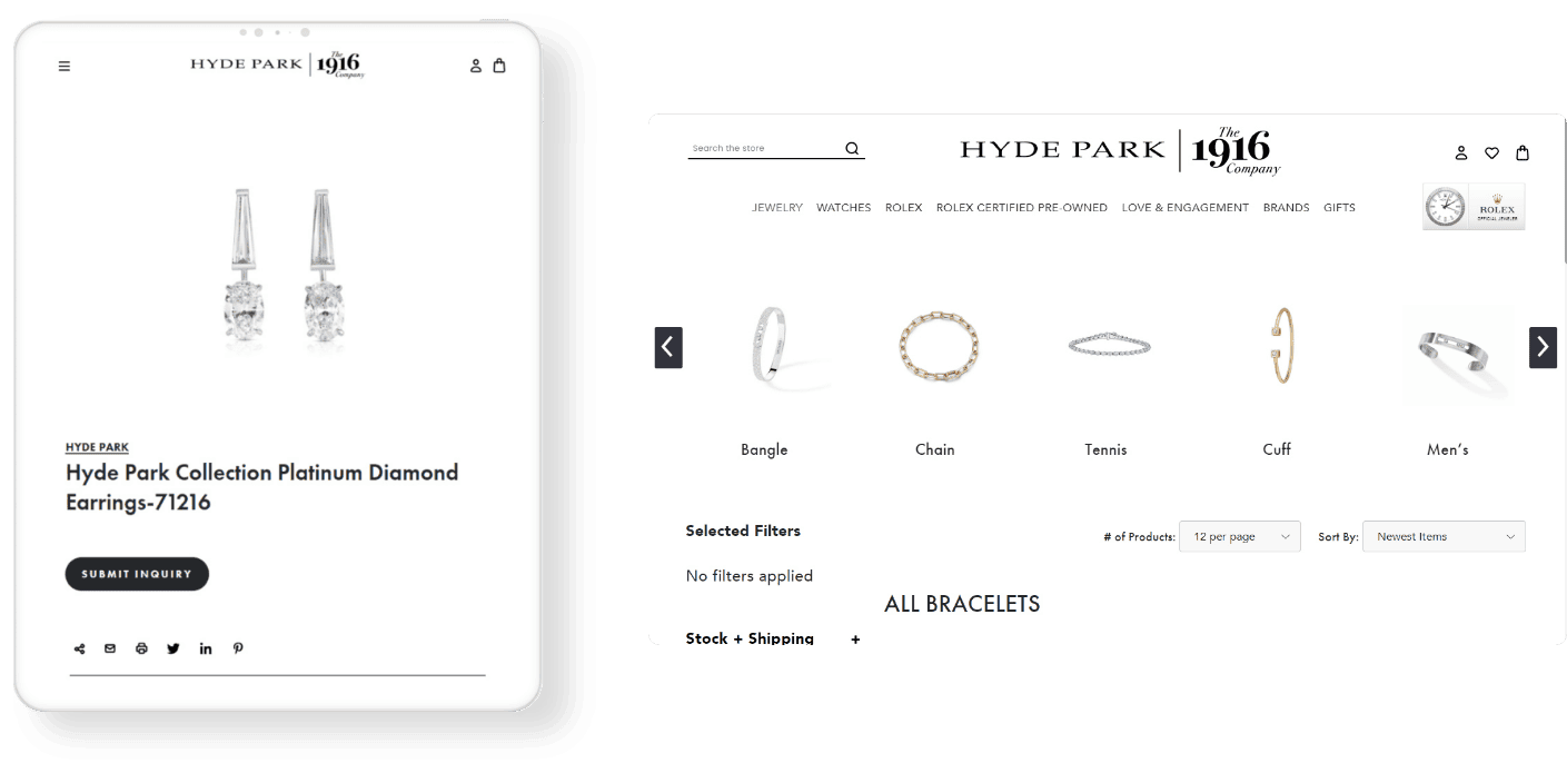 Hyde Park Jewelers product page mockup desktop
