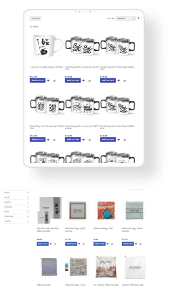 Judaica company website mockup displayed in both landscape and portrait modes.