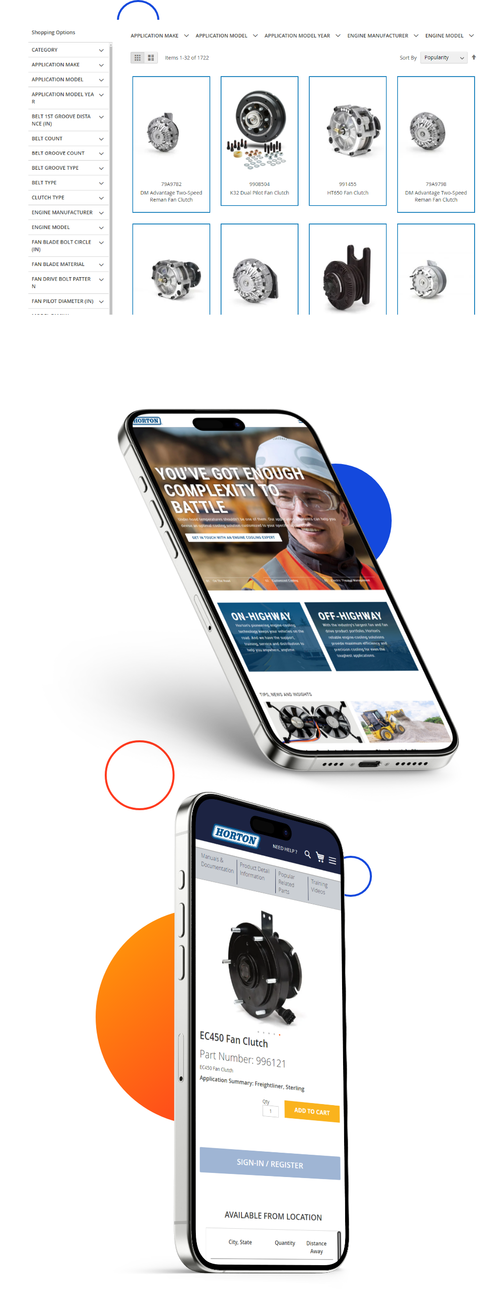 Website mockup of Horton after eCommerce Data Migration on three different devices.