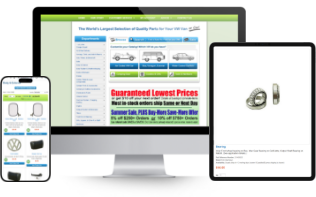 Bus Depot website home page mockup after Magento 2 Migration in desktop, mobile, and tablet views.