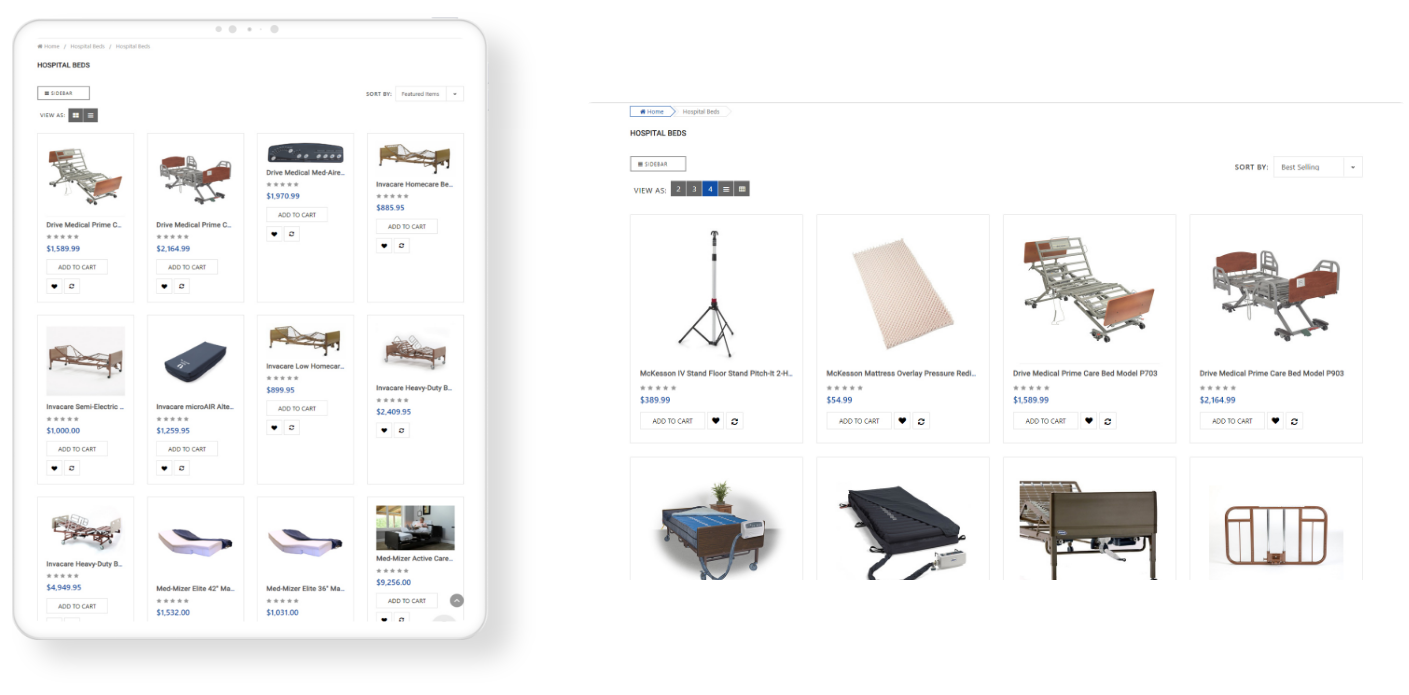 Safewell Medical website mockup in landscape and portrait modes after Magento 1 to BigCommerce migration.