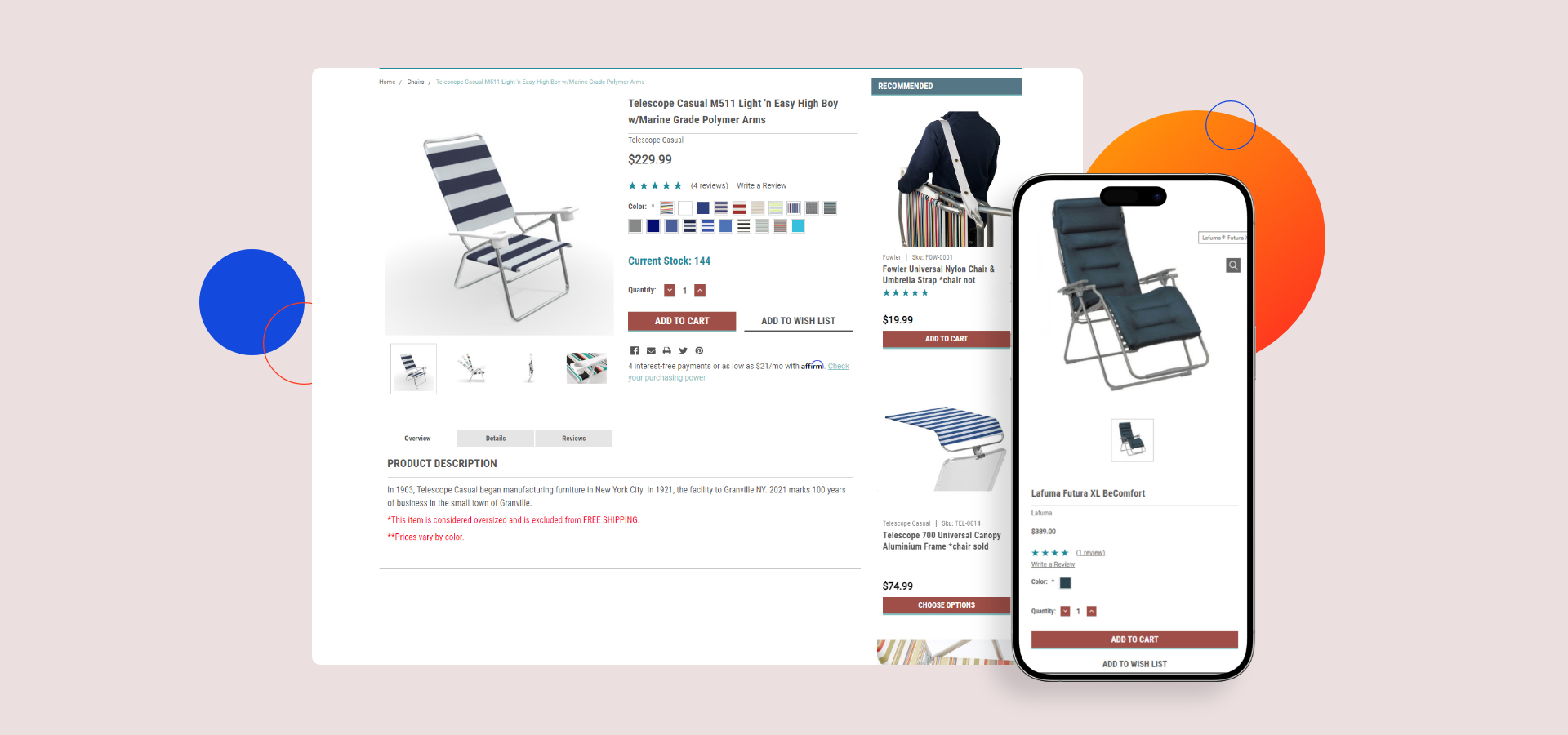 Island Beach Gear product page mock-up on desktop and mobile after Magento to BigCommerce Migration.