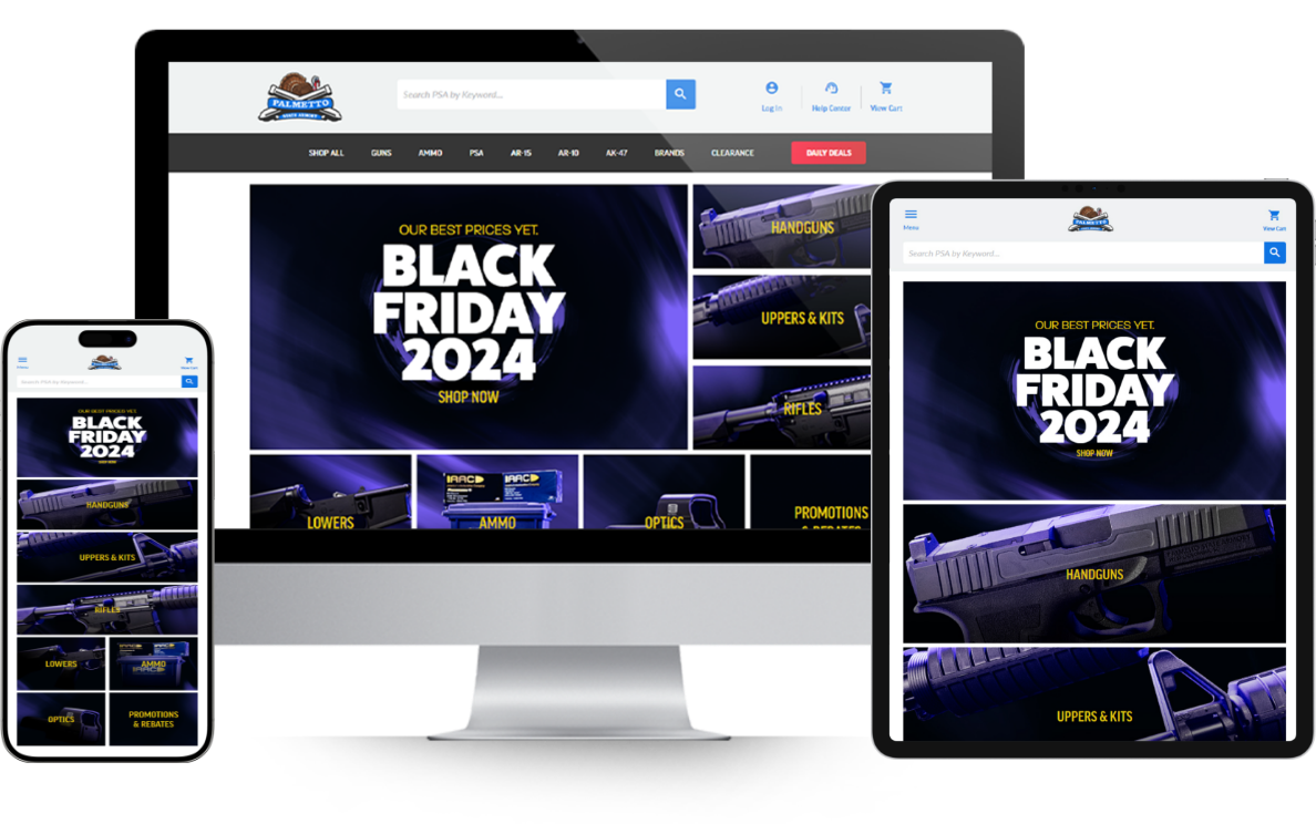 homepage mockup on desktop, mobile, and tablet devices by Wagento
