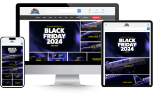 homepage mockup on desktop, mobile, and tablet devices by Wagento