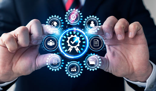 Image showing person working on laptop & showing different icons 