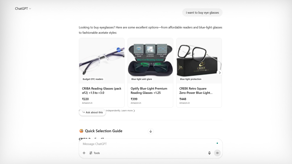 chatgpt product search screenshot 1