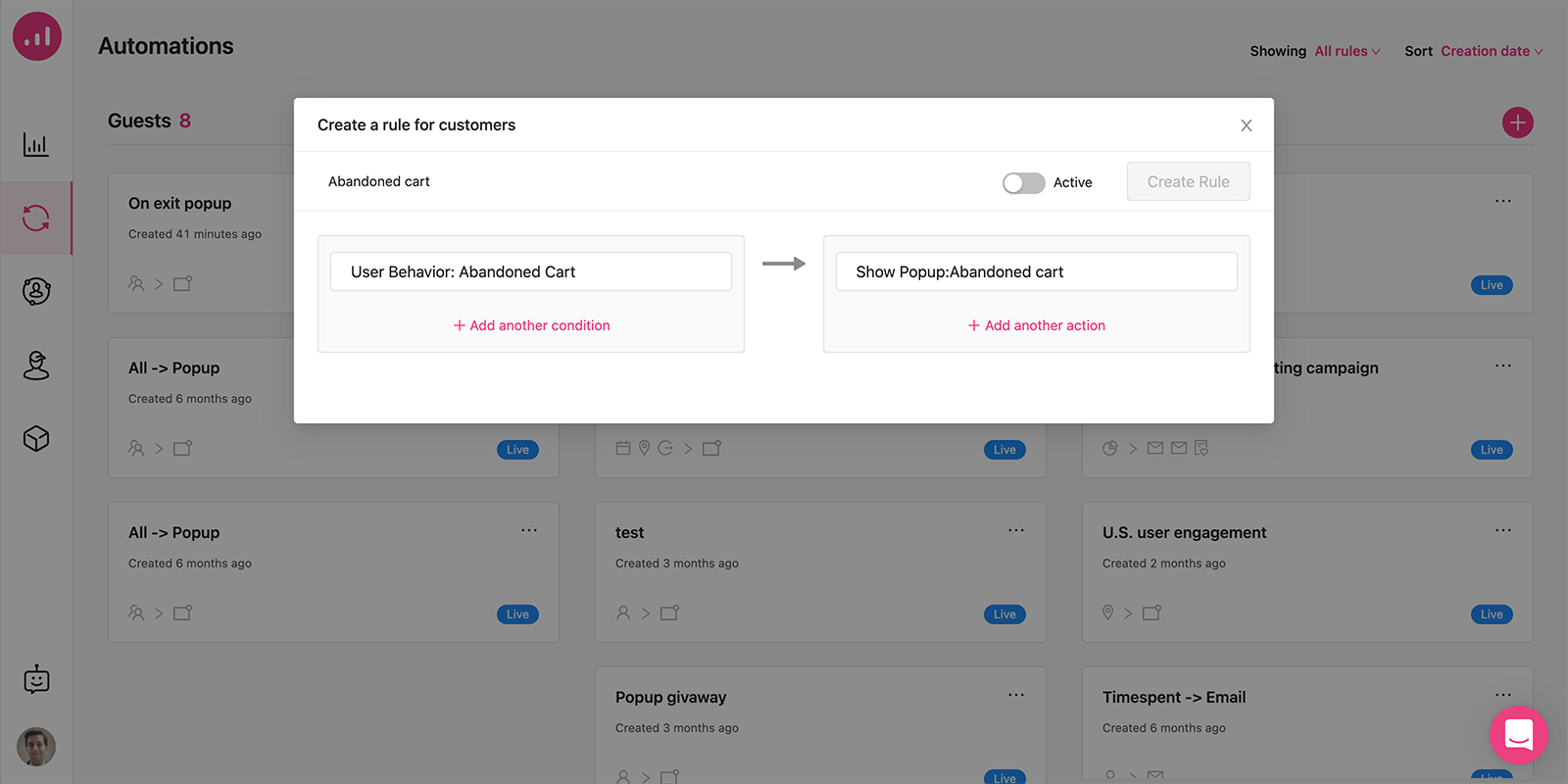 abandoned cart pop-up