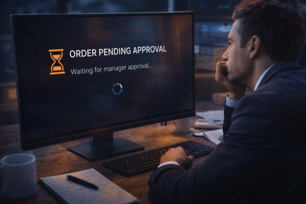 B2B purchase approval workflow bottleneck causing order fulfillment delays